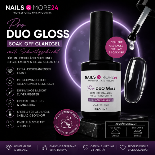 NAM24 - Pro DUO Gloss | Soak-Off Glanzgel | 10ml mit Schwitzschicht
